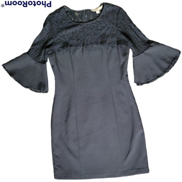 Hope & Harlow Sheath Black Lace Dress W Bell Sleeves -  10 - Picture 3 of 12
